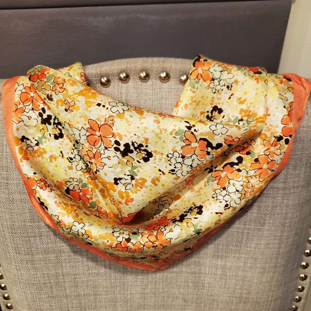 Floral Silk Scarf - Pink and Cream
